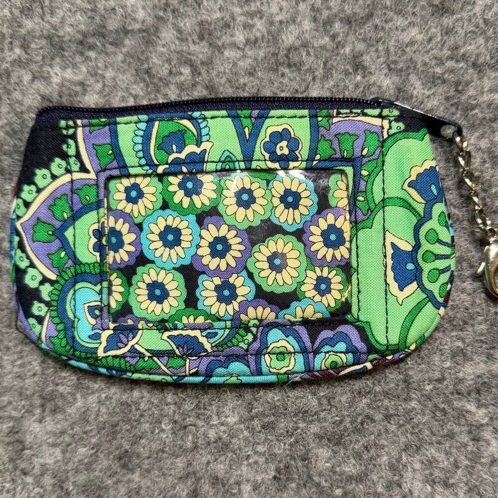 Vera‎ Bradley Zip ID Case Green Blue Daisy Floral Card Holder Wallet
